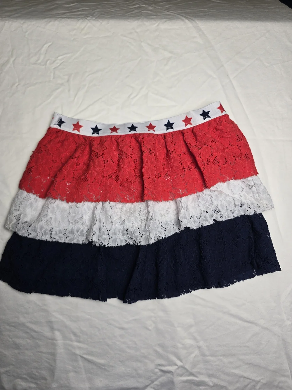 Way To Celebrate Patriotic Girls Tiered Lace Skirt M